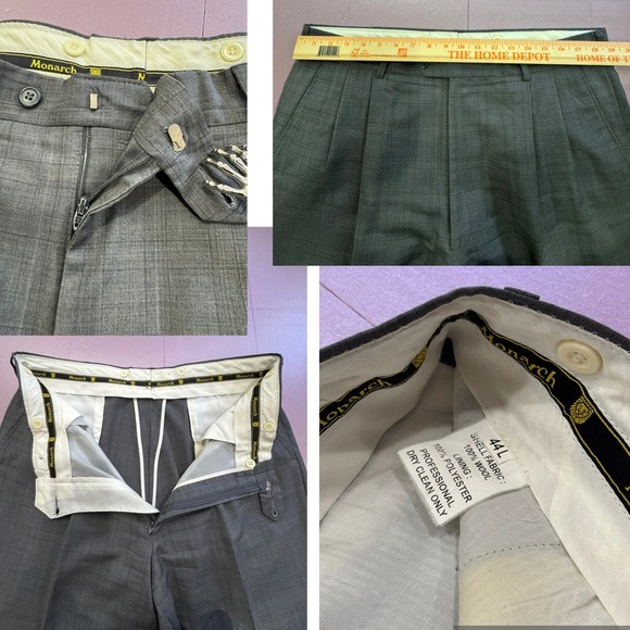 Monarch 110's 100% Wool Men Gray Plaid Suit Jacket Blazer Trousers Pants Set 44L - Picture 13 of 16